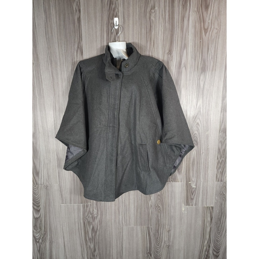 NWT Heart Soul Wool Dark Grey Cape Jacket Zip Closure Button Collar Side‎ XL